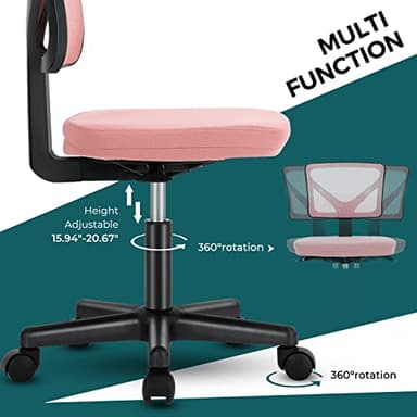 DUMOS Armless Desk Chairs with Wheels, Ergonomic Adjustable Home Office Swivel Rolling Task Chair No Arms, Comfy Mesh Mid Back Computer Work Vanity Desk Seat for Small Spaces, New Pink - Image 7