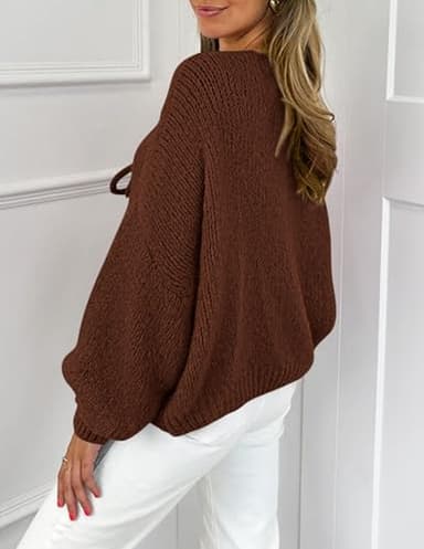 PRETTYGARDEN Women's Tie Front Bow Cardigan Sweaters Chunky Knit Long Puff Sleeve Trendy Fall Winter Jacket Coats (Caramel,Large) - Image 2