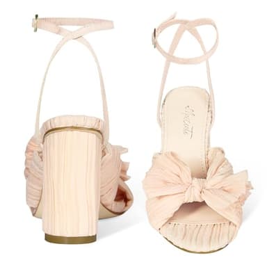 MUCCCUTE Women's Bow Knot Heeled Sandals Ankle Buckle Strap Chunky Heeled Open-toe Comfortable Wedding Party Fashion Heeled - Image 9