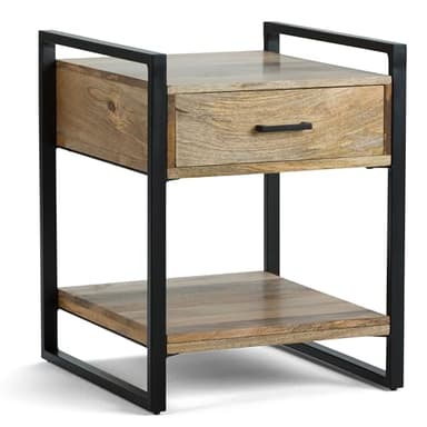 SIMPLIHOME Riverside SOLID MANGO WOOD and Metal 20 inch Wide Rectangle Modern Industrial End Side Table in Natural for the Living Room and Bedroom - Image 1