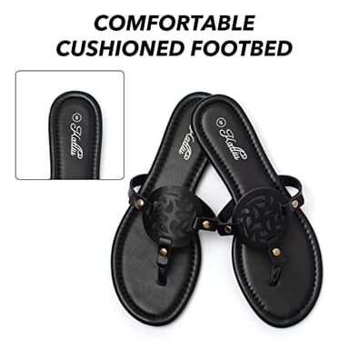 katliu Women's Flat Sandals Flip Flop Sandals Comfortable Dressy Thong Sandals Black 9 - Image 3