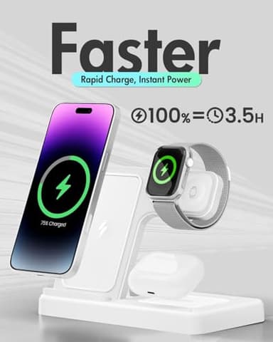 Wireless Charger Charging Station: 3 in 1 Charger Stand Multiple Devices for Apple - iPhone 17 16e 16 15 14 Pro Max 13 12 11 - Watch 10 9 8 7 6 5 4 3 2 SE and Ultra Series - Airpods 4 3 Pro, White - Image 5
