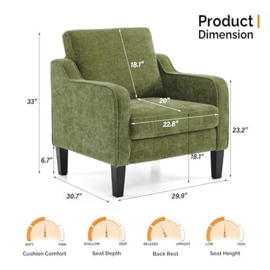 VINGLI Accent Chair for Living Room Chairs Olive Green Reading Chair for Bedroom Scooped Arm Chair Mid Century Modern Accent Chairs Upholstered Comfy Chair for Apartment, Waiting Room - Image 3