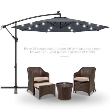 Best Choice Products 10ft Solar LED Offset Hanging Market Patio Umbrella for Backyard, Poolside, Lawn and Garden w/Easy Tilt Adjustment, Polyester Shade, 8 Ribs - Slate - Image 2