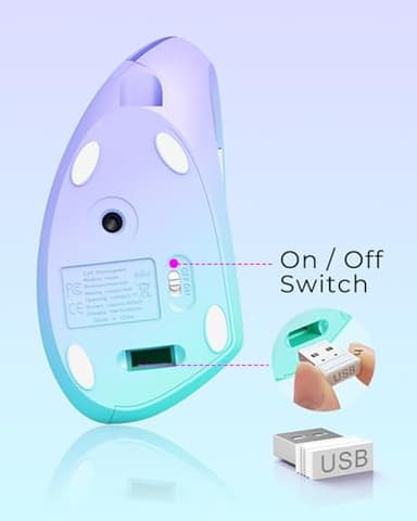 Lekvey Ergonomic Mouse, Vertical Wireless Mouse, Rechargeable 2.4G Optical Carpal Tunnel Mice: 800/1200 / 1600 DPI, 6 Buttons, for Laptop, PC, Mac, Computer, Desktop, Notebook etc, Green Purple - Image 8