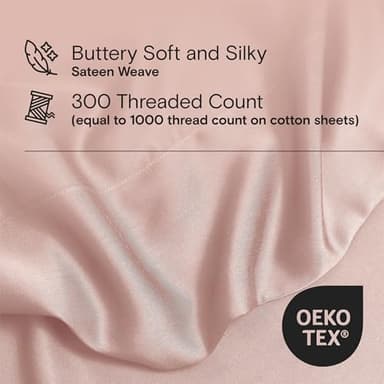 DOZ Sheet Set, 100% Viscose derived from Bamboo, Organically Grown, Buttery Soft, Cooling Sheets, High GSM, Deep Pockets - 3 Piece - 2 Pillowcases 1 Fitted Sheet (Blush, Queen) - Image 3