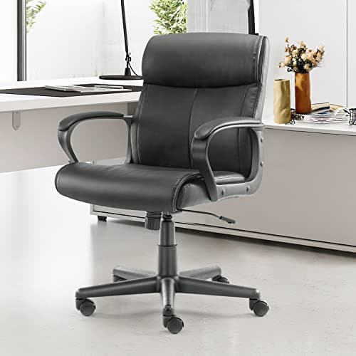 Sweetcrispy Ergonomic Office Chair Adjustable Height 360° Swivel Rolling Executive Computer Task Chairs with Padded Armrests, PU Leather - Image 1