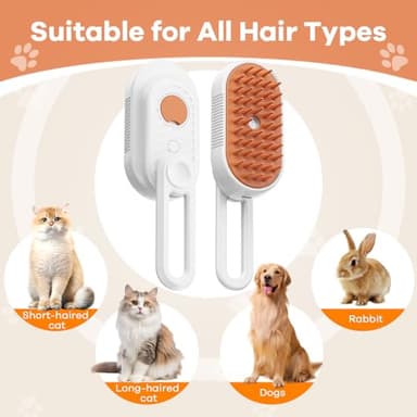 Cat Steam Brush for Shedding, 4 in 1 Rechargeable Steam Brush for Cats and Dogs, Anti-Static, Massage, Cleaning, Shedding & Combing All In One Ear Wax Removal Tool Camera (white Orange) - Image 7