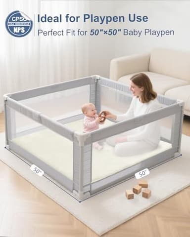 SEPARO Thick Baby Play Mat for Floor,50 x 50 Playpen Mat,Tummy Time Foam Mat,Ultra Soft Support & Plush Feel,Easy Care with Non-Slip Cushioned for Infant,Kids and Toddler Crawling,Beige - Image 4
