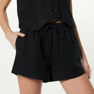 The Drop Women's Emilie Relaxed Pull-On Linen Shorts Black, M - Image 3