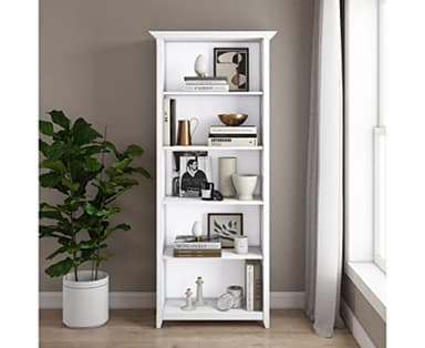 SIMPLIHOME Amherst Bookcase - 70 inch Tall 5-Shelf Solid Wood Bookshelf in White, Transitional Storage for Living Room, Study Room or Office with Adjustable Shelves and Tapered Legs - Image 2