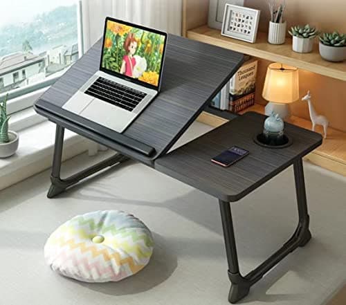 Laptop Desk for Bed Couch,Lap Desk for Laptop,Portable Laptop Stand for Desk,Small Adjustable Laptop Desk,Foldable Bed Table for Laptops and Writing, Bed Tray Table with Cup Holder(Black) - Image 1