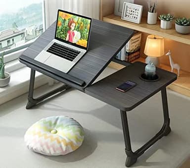 Laptop Desk for Bed Couch,Lap Desk for Laptop,Portable Laptop Stand for Desk,Small Adjustable Laptop Desk,Foldable Bed Table for Laptops and Writing, Bed Tray Table with Cup Holder(Black) - Image 1