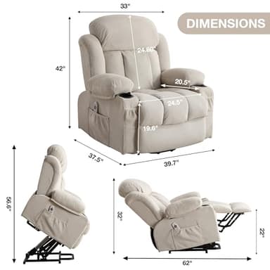 BOSMILLER Power Lift Recliner Chair for Elderly with Vibration Massage and Lumbar Heating Electric Oversized Single Sofa with Cup Holder and USB Charge Port for Living Room - Image 2
