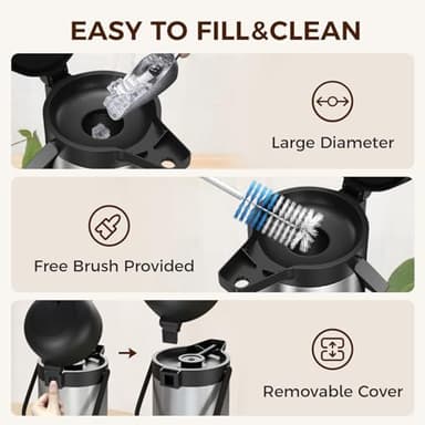 Coffee Carafe for Keeping Hot - 102OZ / 3L Airpot Coffee Dispenser with Pump - Large Coffee Thermos for Hot Drinks Tea Liquid - Insulated Stainless Steel Hot Water Beverage Dispenser Urn for Parties - Image 5