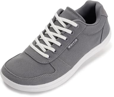 WHITIN Wide Toe Box Barefoot Sneakers for Women Minimalist Zero Drop Sole Minimus Shoes Size 7 Gym Jogging Walking Grey White 38 - Image 1