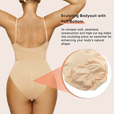 SHAPERX Women's Shapewear Bodysuit Tummy Control Body Shaper Seamless Sculpting Snatched Waist Body Suit,SZ5213-Beige-2XL/3XL - Image 2