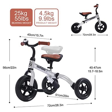 YGJT 3 in 1 Tricycle for Toddlers Age 2-5 Years Old, Folding Kids Balance Bike with Adjustable Seat and Removable Pedal, Toddler Bike Ride-on Toys for Infant, Gifts for Baby Boys Girls Birthday - Image 7