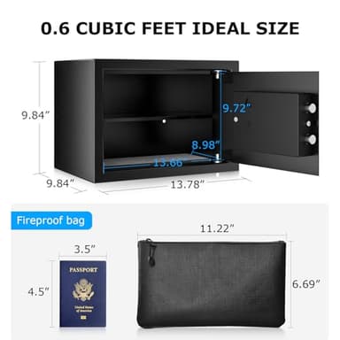 Bonsaii Safe Box with Fireproof Bag, Home Safe with Removable Shelf for Money Documents Jewelry Valuables, 0.6 Cubic Feet, 9.84"D x 13.78"W x 9.84"H, Black - Image 2