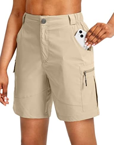 Viodia Women's 7" Hiking Cargo Shorts with Pockets Quick Dry Lightweight Shorts for Women Golf Casual Summer Shorts Khaki - Image 1