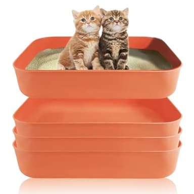 Small Litter Box, Plastic Kitten Litter Box, 13.9 x 9.8 x 3 Inch Open Litter Box for Small Pet, Easy to Clean (Orange 4PCS) - Image 1