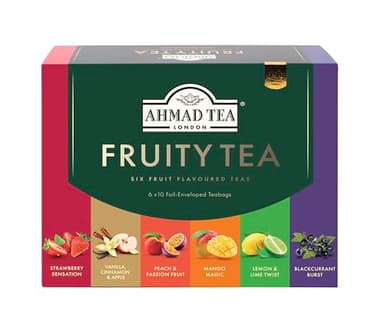 Ahmad Tea Black & Green Tea, Fruitytea Assorted Sampler Variety Gift Box, 60 Foil Teabags - Caffeinated & Sugar-Free - Image 2