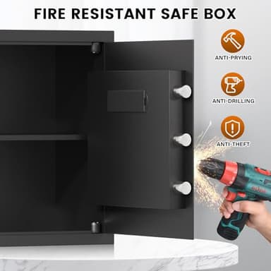 16.54 Inches Tall Safe Box, 2.5 Cuft Home Safe with Fireproof Waterproof Bag, Anti-Theft Digital Security Lock Box with Smart Alert System, Removable Shelf, Mute Function, Document Safes for Jewelry - Image 5