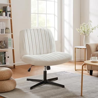 Sweetcrispy Criss Cross Chair Legged, Armless Office Wide Desk Chair No Wheels, Swivel Vanity Height Adjustable Fabric Modern Computer Task Seating for Home - Pearl White - Image 6