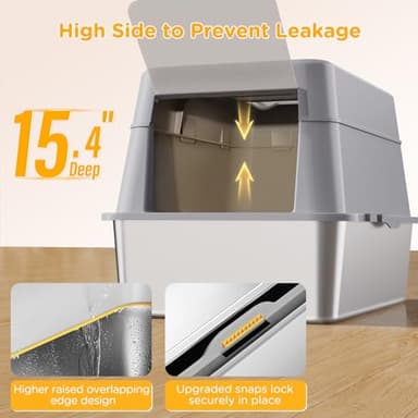 Stainless Steel Litter Box with Lid, XL Closed Metal Litter Box Modular Design with Flip Lid Fits All Cats, Extra Large Covered High Sided Cat Box, Scoop, Non-Sticky, Easy Cleaning, Grey - Image 2