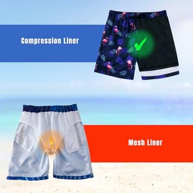 Cozople Mens Swim Shorts with Compression Liner Swim Trunks 7 Inch Inseam 2 in 1 Beach Board Shorts Flamingo Bathing Suit Summer No Chafe Athletic Shorts for Running M - Image 3