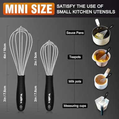 Walfos Mini Stainless Steel Whisk for Cooking - Heat Resistant Kitchen Whisks for Non-stick Cookware, Balloon Egg Beater Perfect for Blending, Whisking, Beating, Frothing & Stirring, 5+7in/12+17cm - Image 3
