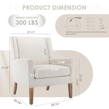 COLAMY Modern Wingback Living Room Chair, Upholstered Fabric Accent Armchair, Single Sofa Chair with Lounge Seat and Wood Legs for Office/Bedroom/Reading Spaces, Beige - Image 2
