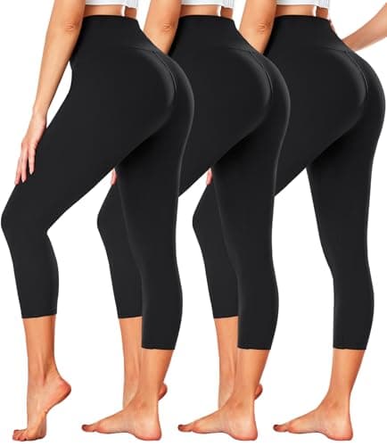 FULLSOFT 3 Pack Capri Leggings for Women - High Waisted Tummy Control Black Workout Yoga Pants for Summer,Sports (1-3 Pack Capri Black,Black,Black,Large-X-Large) - Image 1