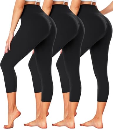 FULLSOFT 3 Pack Capri Leggings for Women - High Waisted Tummy Control Black Workout Yoga Pants for Summer,Sports (1-3 Pack Capri Black,Black,Black,Large-X-Large) - Image 1