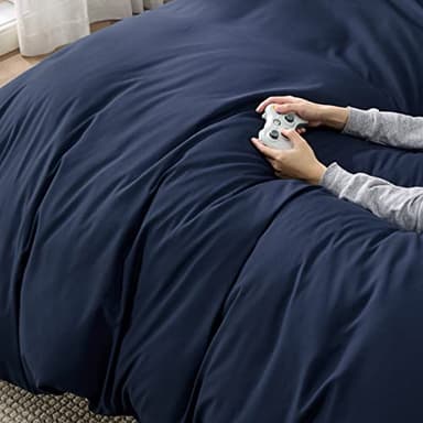 Bedsure Duvet Cover King Size - Soft Double Brushed Bedding Set for Kids & Adults, Zipper Closure, 3 Pieces, Includes 1 Duvet Cover (104"x90") & 2 Pillow Shams, NO Comforter, Navy Blue - Image 3