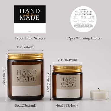LETINE 12 Pack, 8 OZ Thick Amber Glass Jars with Gold Lids - Candle Vessels for Candle Making, Glass Candle Jars with Lids, Empty Candle Jars for Sugar Scrubs, Herbs, and Bridesmaids Proposal Gifts - Image 2