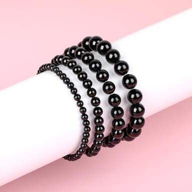 QOGIR Black Onyx Bracelet - Protecting Bracelet for Women Men - Handmade Natural Gem Stone Beaded Stretch Elastic Healing Bracelets 4mm - Image 6