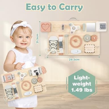 Joyreal Montessori Busy Board for Toddlers - Wooden Sensory Board Activity Board for Fine Motor Skills, Travel Baby Busy Board Sensory Toys for Kids - Image 7