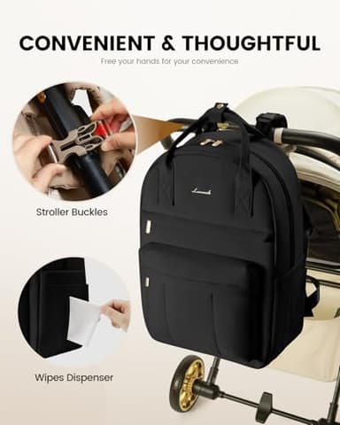 LOVEVOOK Puffer Diaper Bag Backpack, Lightweight 30L Baby Bag with Changing Pad, Large Diaper Backpack for Mom Dad with Stroller Buckles, Black - Image 5