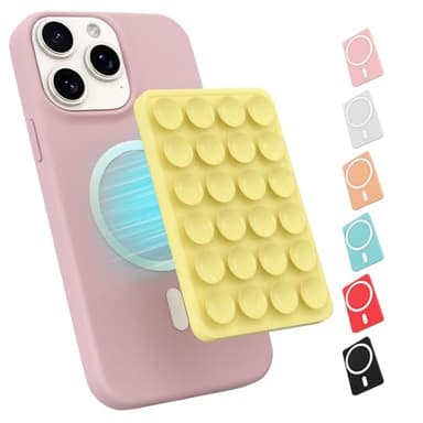 Magnetic Suction Phone Mount for MagSafe Case,Silicone Sticky Phone Grip Holder for iPhone,Removable Hands-Free Selfie/Video for TikTok & Instagram Influencer/Creator (Yellow) - Image 1