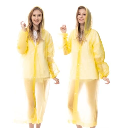 RAYGARD Disposable Rain Ponchos for Adults, Emergency Panchos with Hood and Elastic Sleeve for Travelling Outdoor in Yellow - Image 1