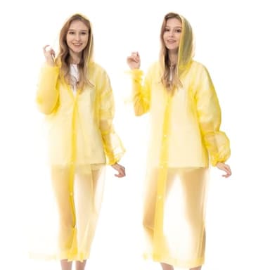 RAYGARD Disposable Rain Ponchos for Adults, Emergency Panchos with Hood and Elastic Sleeve for Travelling Outdoor in Yellow - Image 1