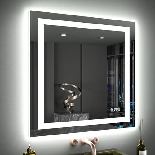 LOAAO 40"X38" LED Bathroom Mirror with Lights, Anti-Fog, Dimmable, Backlit + Front Lit, Lighted Bathroom Vanity Mirror for Wall, Memory Function, Tempered Glass, ETL Listed - Image 1