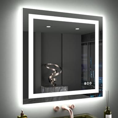 LOAAO 40"X38" LED Bathroom Mirror with Lights, Anti-Fog, Dimmable, Backlit + Front Lit, Lighted Bathroom Vanity Mirror for Wall, Memory Function, Tempered Glass, ETL Listed - Image 1