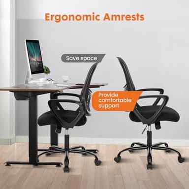 Sweetcrispy Home Office Computer Desk Chair, Ergonomic Managerial Executive Mid-Back Mesh Rolling Work Swivel Chairs with Wheels, Comfortable Lumbar Support, Comfy Arms for Bedroom, Study, Student - Image 4