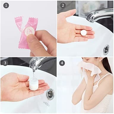 Classycoo Compressed Towel 100 PCS Mini Tablets Disposable Portable Face Towel Cotton Coin Tissue Eco-Friendly for Travel, Camping, Hiking, Sport, Beauty, Home Hand Wipes, Outdoor Activities Pink - Image 5