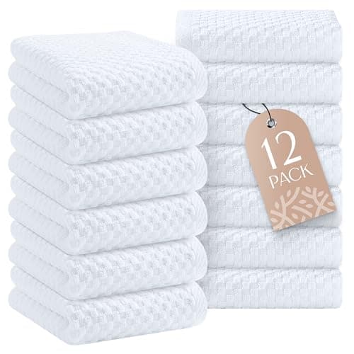 Super Absorbent Kitchen Towels 12 Pack - Premium 100% Cotton Kitchen Towels, 450GSM Thick Machine Washable White Dish Towels for Kitchen Drying, Cleaning, Dobby Weave, Unmatched Quality - Image 1