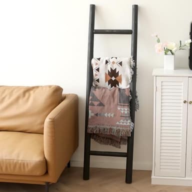 FUIN 57in Wood Blanket Ladder Living Room Decorative Wall Leaning Farmhouse Quilt Display Holder Rustic Wooden Towel Rack for Bathroom, Black - Image 6