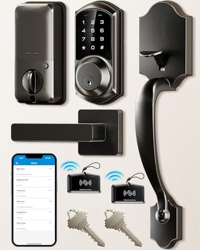 Veise Smart Front Door Lock Set, App Control, Keyless Entry Deadbolt with Lever Handle, Electronic Digital Touchscreen Keypad, Auto Lock, Easy Install, Matte Black - Image 1