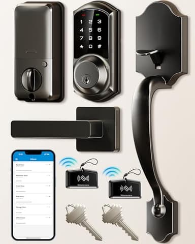 Veise Smart Front Door Lock Set, App Control, Keyless Entry Deadbolt with Lever Handle, Electronic Digital Touchscreen Keypad, Auto Lock, Easy Install, Matte Black - Image 1